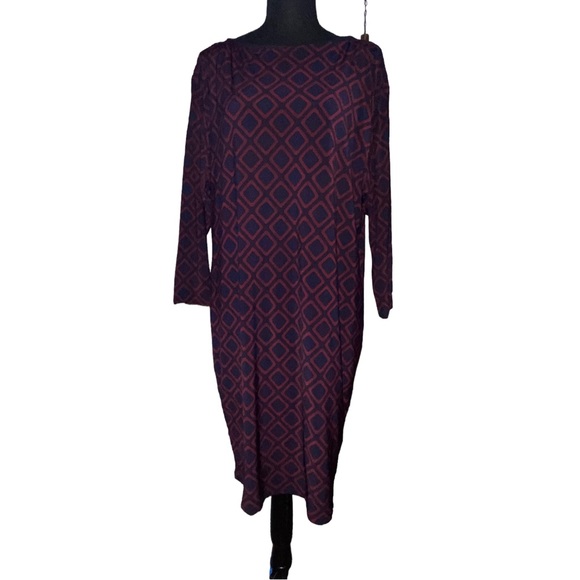 Lauren Ralph Lauren Navy and Burgundy Long Sleeve Drees - Picture 6 of 9